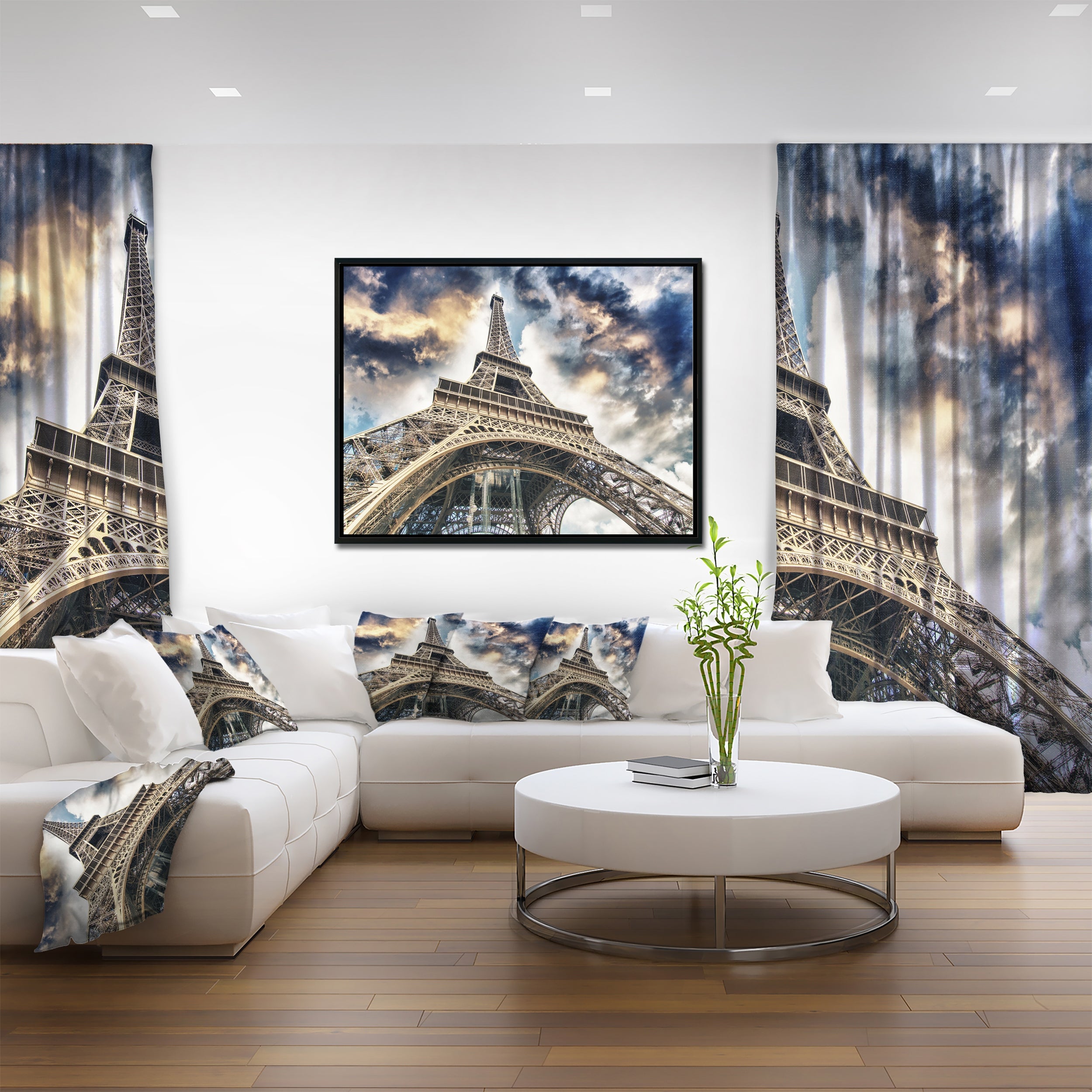 Design Art La Vue De La Tour Eiffel De Paris Du  Sol  Sur Toile Encadrée