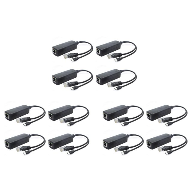 12-Pack 5V PoE Splitter, 48V to 5V 2.4A Adapter with Micro-USB Plug, for IP Camera,Tablets,for and More