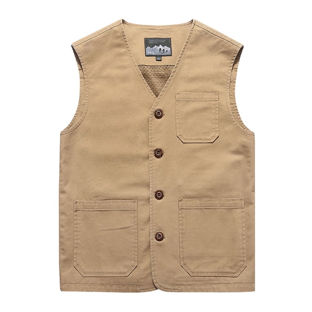 ZheElen Essentials Close With Cotton Vests Featuring Multi-pockets Made With Cotton khaki L 1Set