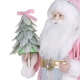 thumbnail image 2 of HOLIDAY TIME 16 IN Light Skin Tone Pink Robe Santa Figurine, 60% Polyester 40% PP Santa Statue Holding Mini Christmas Tree Tabletop Decor, 2 of 5