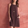 thumbnail image 1 of EGNMCR Robes de Fête pour Femmes Robe Débardeur Décontractée Sans Manches de Printemps/été pour Femmes, Unie, Ample, Col Rond, Plissée, en Coton et Lin, 1 of 6