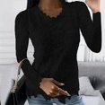 thumbnail image 2 of Hauts Habillés pour Femmes Blouse Ajustée en Dentelle Col Rond Couleur Unie Hauts à Manches Longues Décontractés Tunique Élégante Hauts d'Automne pour Femmes Blanc S, 2 of 5