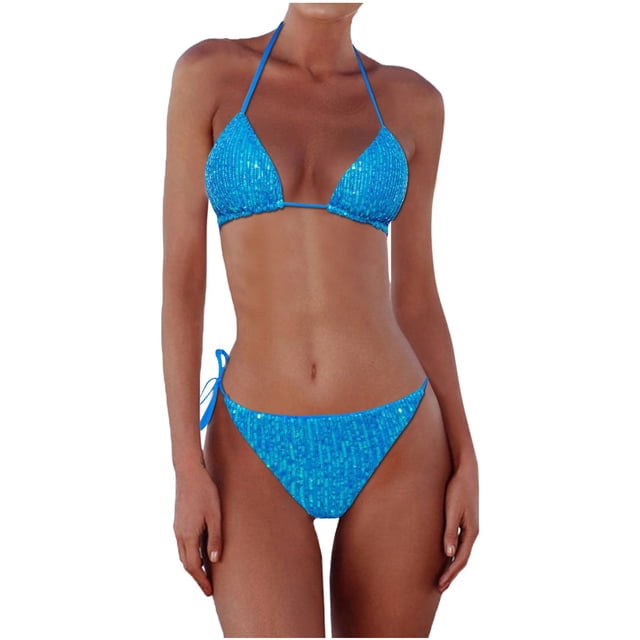 Kcodviy Women's New Sequin Bikini Scrunch Butt Bikini Triangle Color Bikini Swimsuit Full Coverage Bikini Top Bikini Tops Womens Bikini Top Bikini Bottom