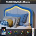 thumbnail image 4 of YUSAZENS Twin-XL Size LED Upholstered Bed Frame with Storage Drawer, Velvet Platform Bed Frame, No Box Spring Needed, Wooden Slats Support, Easy Assembly, Blue White, 4 of 6