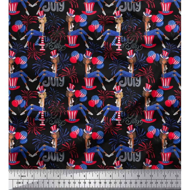 Soimoi Polyester Crepe Fabric Women,Balloon & Firecrackers Party Printed Craft Fabric by The Yard 52 Inch Wide