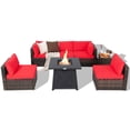 thumbnail image 4 of Gymax 7PCS Rattan Patio Sectional Furniture Set w/ 30'' Fire Pit Table & Red Cushion, 4 of 6