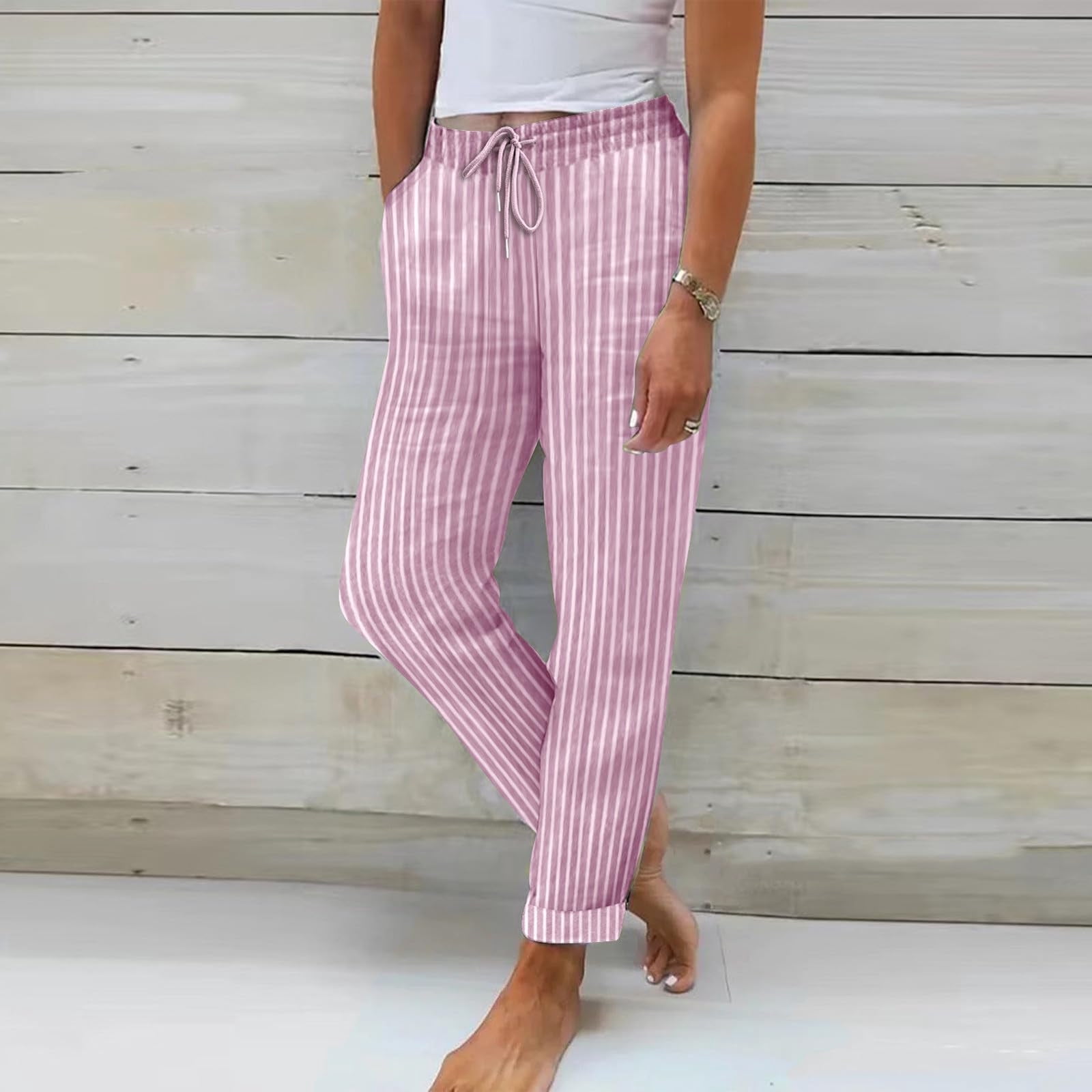Pisexur Linen Pants Women Elastic Breathable Womens Linen Pants