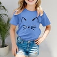 thumbnail image 1 of BYHONG T-Shirt à Manches Courtes à Imprimés de Chat pour Tout-Petits Garçons Filles Hauts Vêtements Enfants Filles Décontracté Col Rond Tunique Hauts Bleu 120, 1 of 5