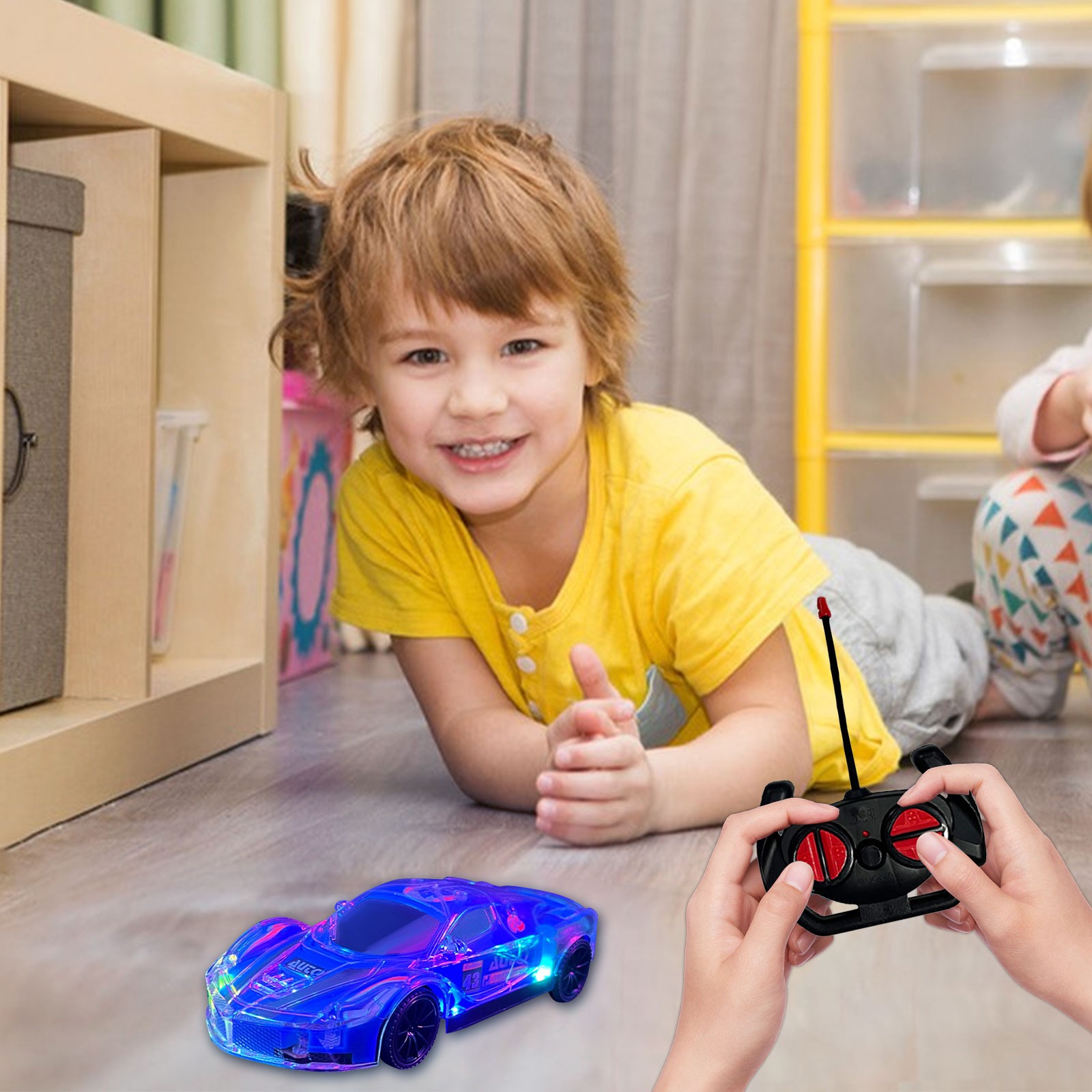 WLOELOEW Blue Children'S Remote Control Car Four-Channel Remote Control Racing Toy Simulation Luminous Sports Car