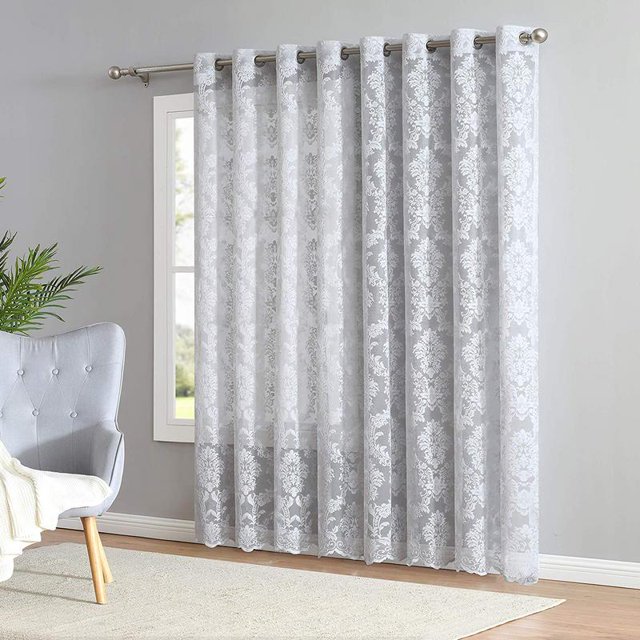 Lisa Knitted Lace Extra Wide Patio Panel Medallion Design with Scalloped Bottom (110" W x 84" L, Silver)