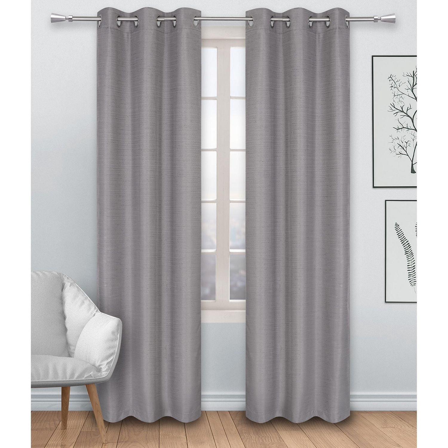 Safdie & Co. Curtain 2PK 84L Blackout Linen Look Grey