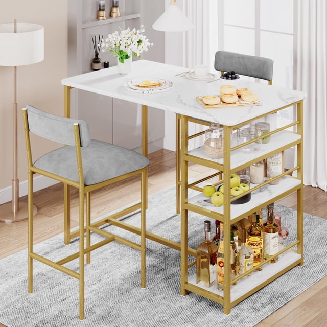 AKDSteel Bar Table Set with 2 Upholstered Bar Stools,36 in Dining Table and Chairs,3 Piece Dining Room Set for Small Space, Apartment