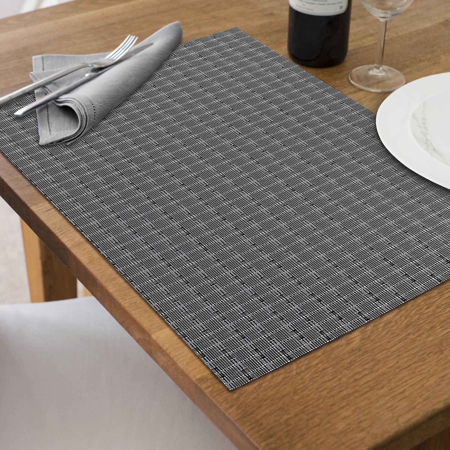 Set De Table En Pvc Tissé Tissage Noir - Lot De 12