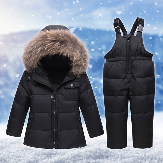 LSLJS Boys Girls Fashion Solid Color Down Jackets Keep Thickening Warm Outdoor Coat Jumpsuit Set