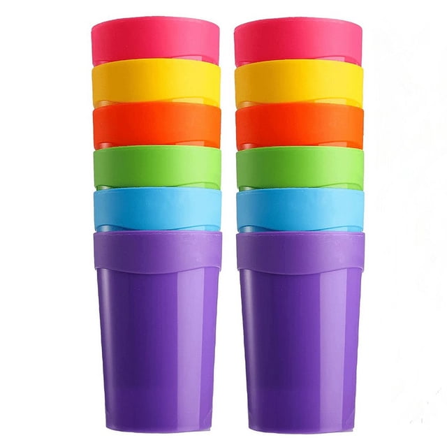 CHUANK Reusable Plastic Cups- 9 oz Plastic Cups Plastic Tumblers Set of 12 Unbreakable Plastic Drinking Glasses - Colorful Stackable Party Cups Set (Pack 12- 5.6oz)