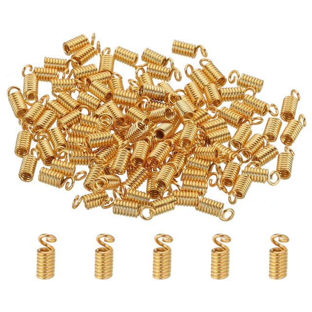 Unique Bargains Cord End Caps, 100Pcs 3x7mm Metal Spring Coil End Tips Crimp Terminators Caps Rose Gold