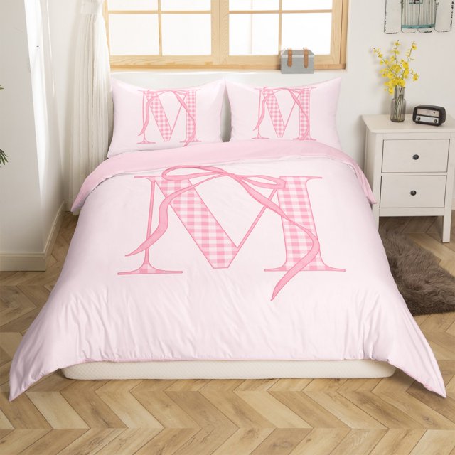 Erosebridal Housse de Couette à Nœud pour Lit Simple pour Ados, Literie Lettre Initiale m Taille Simple, Décor Monogrammé, Réversible