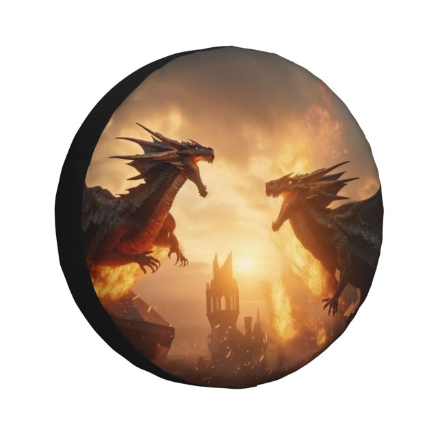 Wukai Castle Cool Fire Dragon Print Spare Tire Cover for RV Trailer,Waterproof PVC Faux Leather Wheel Cover Fit for Truck,Trailer,RV,SUV,Camper-14 inch