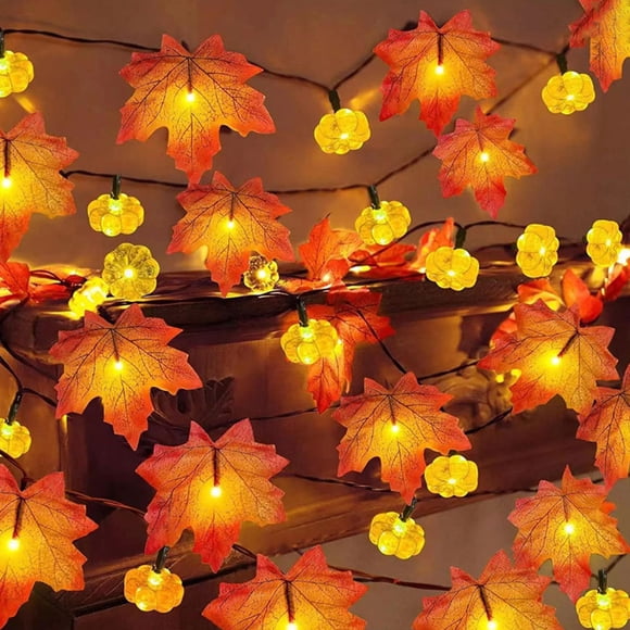Suncoda Maple Leaf Lamp, Pumpkins Garland Lights Fall Decorations Realistic Larger Maple Leave String Light, 30 LED Fall Lights Battery Operated Indoor Home Outdoor Halloween Decor