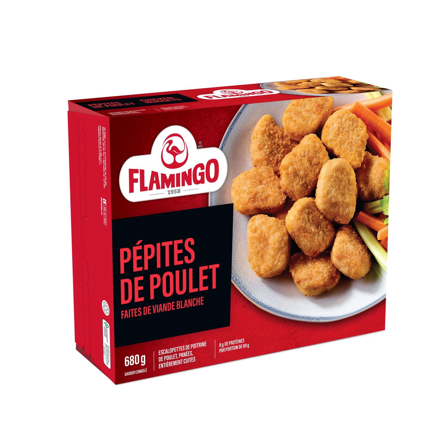 Pépites de poulet Pépites de poulet, escalopettes de poitrine de poulet panées et entièrement cuites