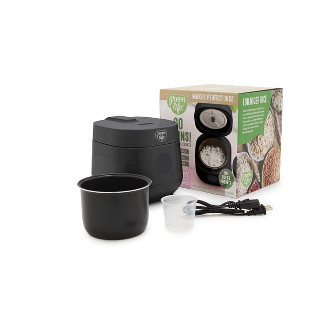 GreenLife Digital Rice Cooker, 2-Cups Uncooked/4-Cups Cooked, Removable Nonstick Ceramic PFAS-Free Pot, One-Touch Presets, Oats, Quinoa, Brown Rice,