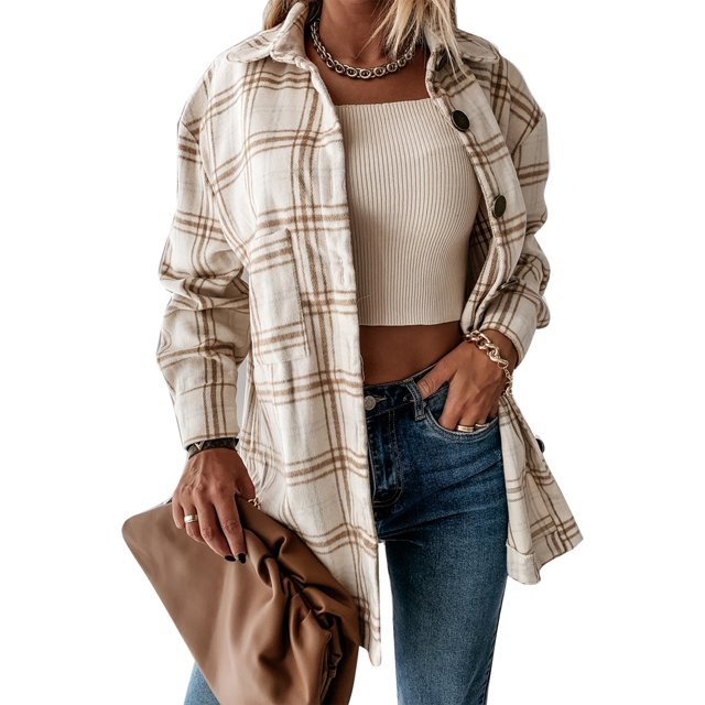 EYIIYE Womens Shirt Flannel Casual Long Sleeve Fall Blouse Tops with Check Pattern Pockets