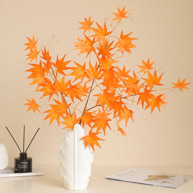 EGNMCR Halloween Decorations, Thanksgiving Decorations 1 PCS Fall Decor Artificial Silk Maple Leaves Branches Set 35.43 Inch Fall Stems Faux Maple Leaves For Wedding Bouquet Table Maple Leaf Bunch