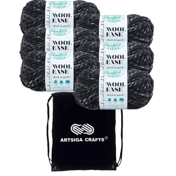 Lion Brand Wool Ease Thick & Quick Metropolis 640-534 (6-Skeins - Same Dye Lot) #6 S Bulky Acrylic-Wool Yarn for Crocheting and Knitting with Project Bag