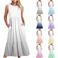 thumbnail image 1 of 2024 Longues Robes Maxi à Bretelles Spaghetti pour Femmes Été, Robes Maxi Dégradées Sans Manches pour Femmes Grande Taille, Robes d'Été Décontractées à Col Rond pour la Plage Robe Évasée, Robe Maxi Fluide à Étages pour Femmes, 1 of 5
