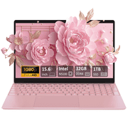 Auusda Laptop, Windows 11 Pro 15.6" Intel Celeron Processor N5100 Home Computer, 32GB RAM 1TB SSD, Backlit Keyboard, Fingerprint Unlock,Pink