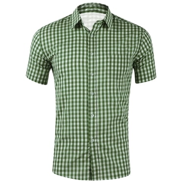 Ketyyh-chn99 Short Sleeve Shirts for Men Fall Clothes Mens 3D Digital Printing Plaid Pocket Lapel Short Sleeve Shirt Green,2XL