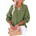 thumbnail image 1 of Womens Casual Button V Neck Long Sleeve Shirts Oversized Solid Blouses Tops Green M, 1 of 7