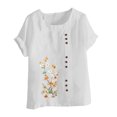 thumbnail image 4 of Pisexur Hauts et Chemisiers pour Femmes 2024 Coton Lin Manches Courtes Blouse Basique Col Rond Été Décontracté Hauts Coupe Ample Fleur Surdimensionné Grande Taille Hauts, 4 of 5