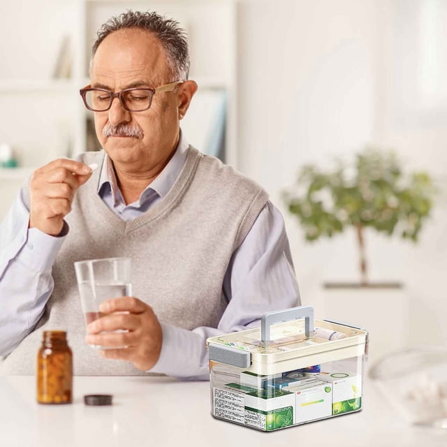 FHBVT Multi-Layer Transparent Medicine Storage Box Large Capacity Clear Plastic Compartments Household Medical Supplies Organizer Portable Durable Family-Friendly for Home Travel Medication Storage