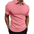 thumbnail image 1 of DPTALR Hommes Décontracté Uni Col Rabattu Chandail Patchwork Fermeture Éclair Manches Courtes Blouse, 1 of 5