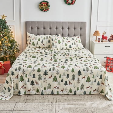 Gogreen 4PC Christmas Bed Sheet Queen Deep Pocket Fit 17", Breathable Microfiber Super Soft Sheet Set, Luxury Hotel Style Christmas Bedroom Decor , Christmas Gift for Women, Men - Christmas Deer