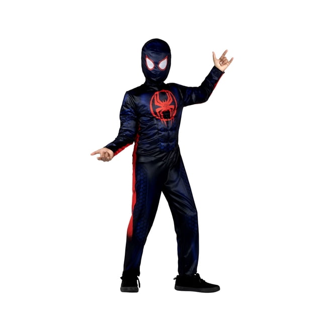 MARVEL Spider-Man: Miles Morales Official Youth Halloween Costume - Premium Quality Padded Jumpsuit with Pull On Fabric Mask