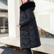 EGNMCR Womens Long Puffer Coat, Long Sleeve Padded Winter Down Coats, Hooded Parka Jacket Women's Fashion Thick Long-Sleeved Hooded Jacket In Cotton-Padded Jacket Women Coat