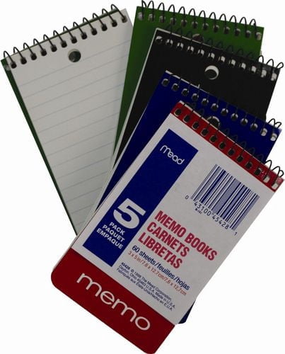 Mead Memo Books, 5 X 3, 120 Page, 5/Pack