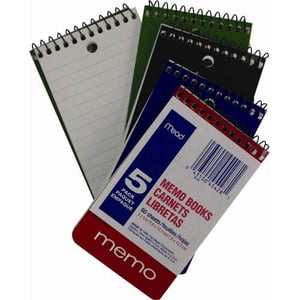 Mead Memo Books, 5 X 3, 120 Page, 5/Pack