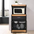 thumbnail image 2 of Hodedah Chariot Îlot pour Micro-Ondes à Roulettes avec Tiroir et Rangement d'Armoire, Black-Beech, 2 of 5