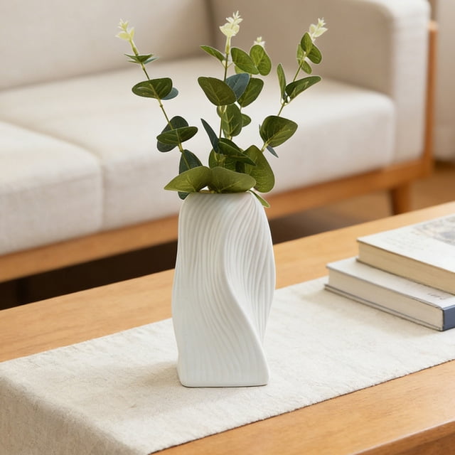 QTOCIO Vase Plastic Vase With Ceramic Appearance Non Fragile Vase Decorative Art Tabletop Decoration Warm House Gift Wedding Dining Table Bookshelf Art Decoration