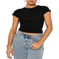 thumbnail image 1 of T-Shirt Court Basique à Manches Courtes pour Femmes, Coupe Ajustée, Noir G, 1 of 7