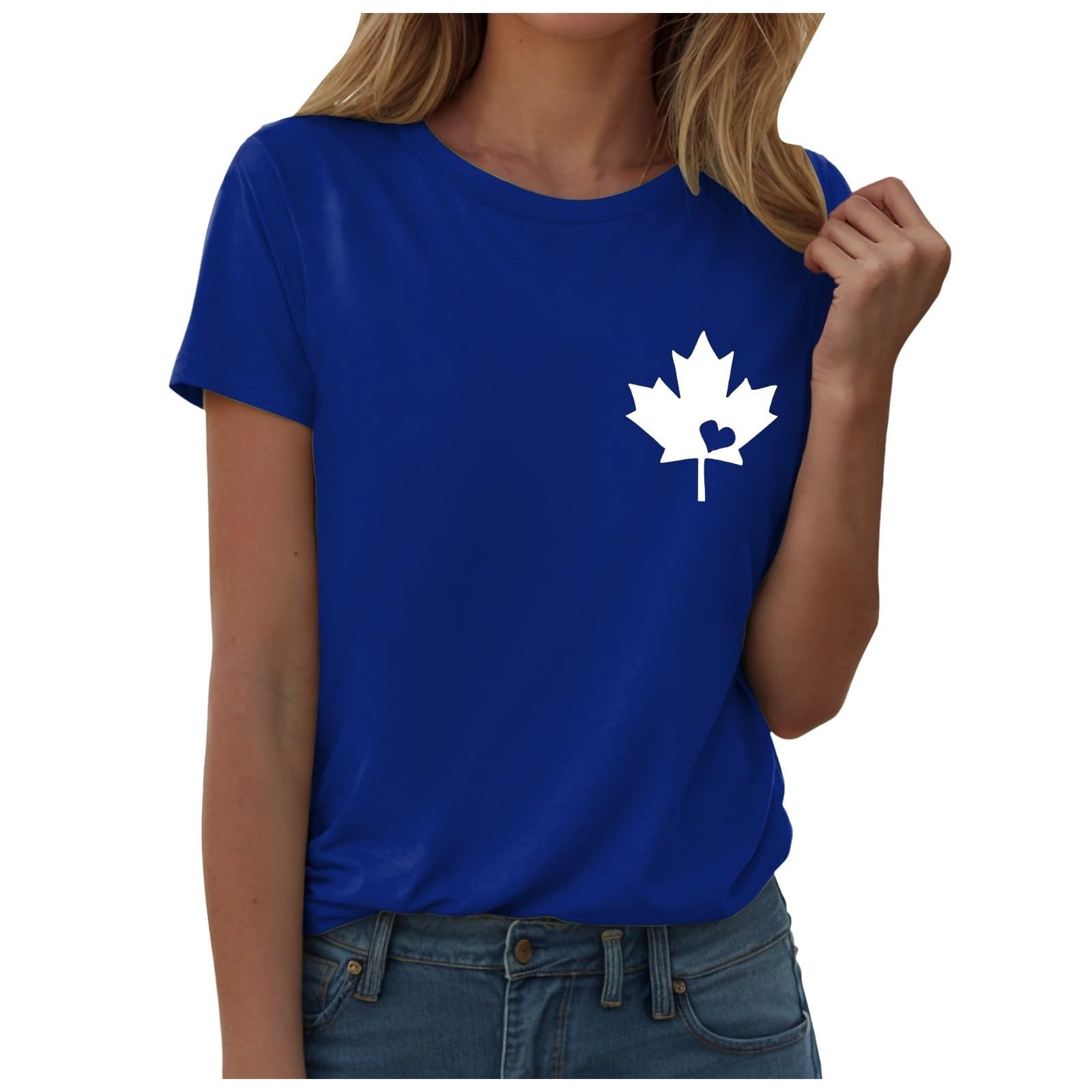 WEIYLL Ladies T Shirts Canada Maple Leaf Print Proud Statement Blue Tops Sizes S