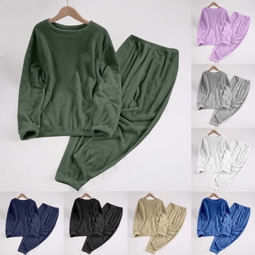 Yuyuzo Womens Fleece Pajamas Set Crewneck Loungewear Sweatshirts High Elastic Pjs Jogger Pants 2 Piece Sleepwear Outfits