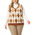 thumbnail image 1 of GRACE & GRANDEUR Chandail Sans Manches en Tricot à Col en V pour Femme Grande Taille4X Brun, 1 of 5