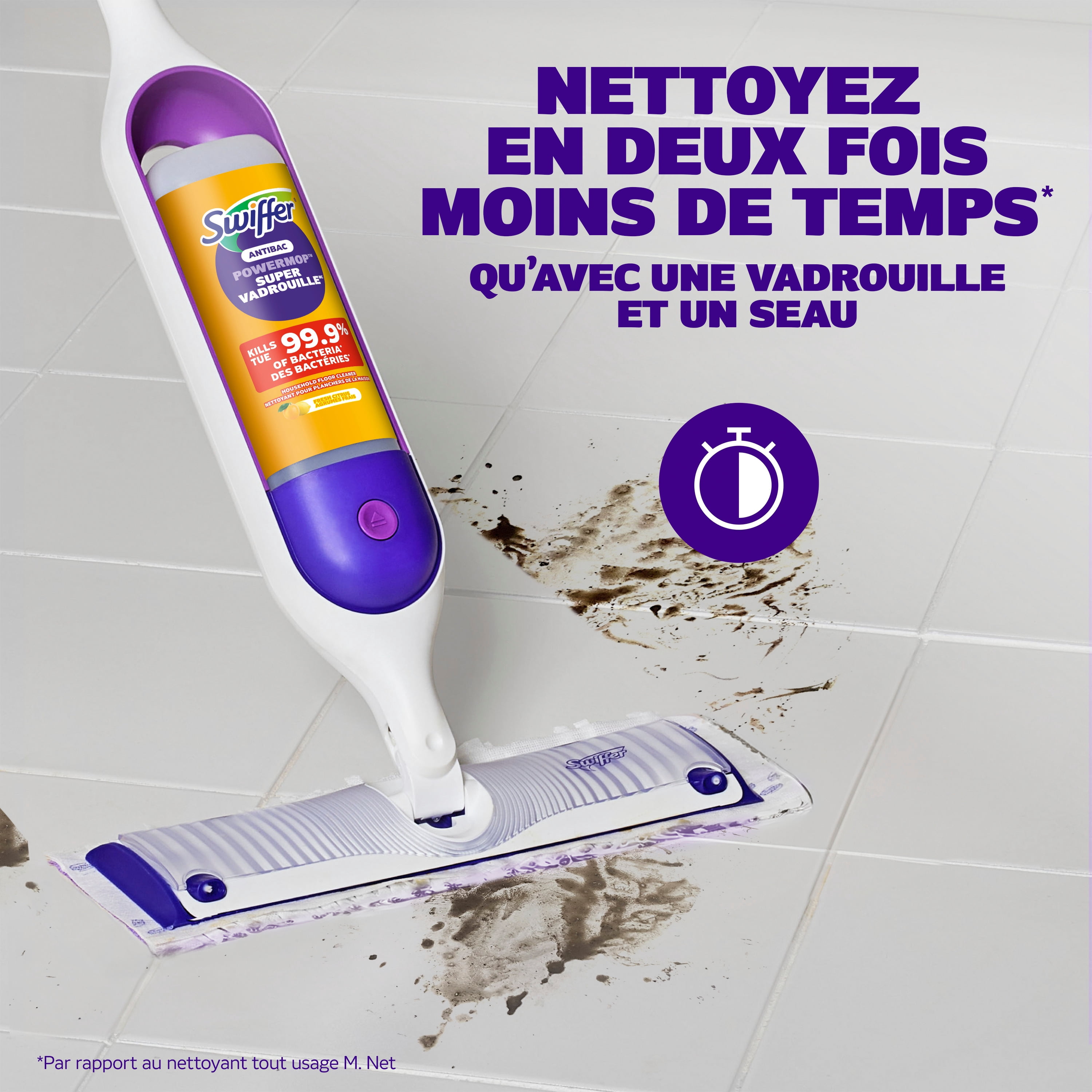 Swiffer SuperVadrouille, recharge de solution antibactérienne, Citron, paquet de 1