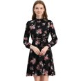 thumbnail image 1 of INSPIRE CHIC Robe Fleurie pour Femme Col Montant Manches Longues Taille à Nouer Longueur Genou Robe Bohème S Noir, 1 of 1