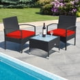 thumbnail image 4 of Gymax 3 PCS Patio Wicker Rattan Furniture Set Coffee Table & 2 Rattan Chair w/ Cushion Red, 4 of 10