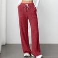 thumbnail image 2 of fatyb Womens Casual Ribbed Knit Pants Wide Leg Lounge Pants with Pockets Drawstring Loose Comfy Trousers, 2 of 6